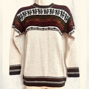 Peruvian Baby Alpaca Artesano Lama Print Design Crew Neck Pullover Sweater Small
